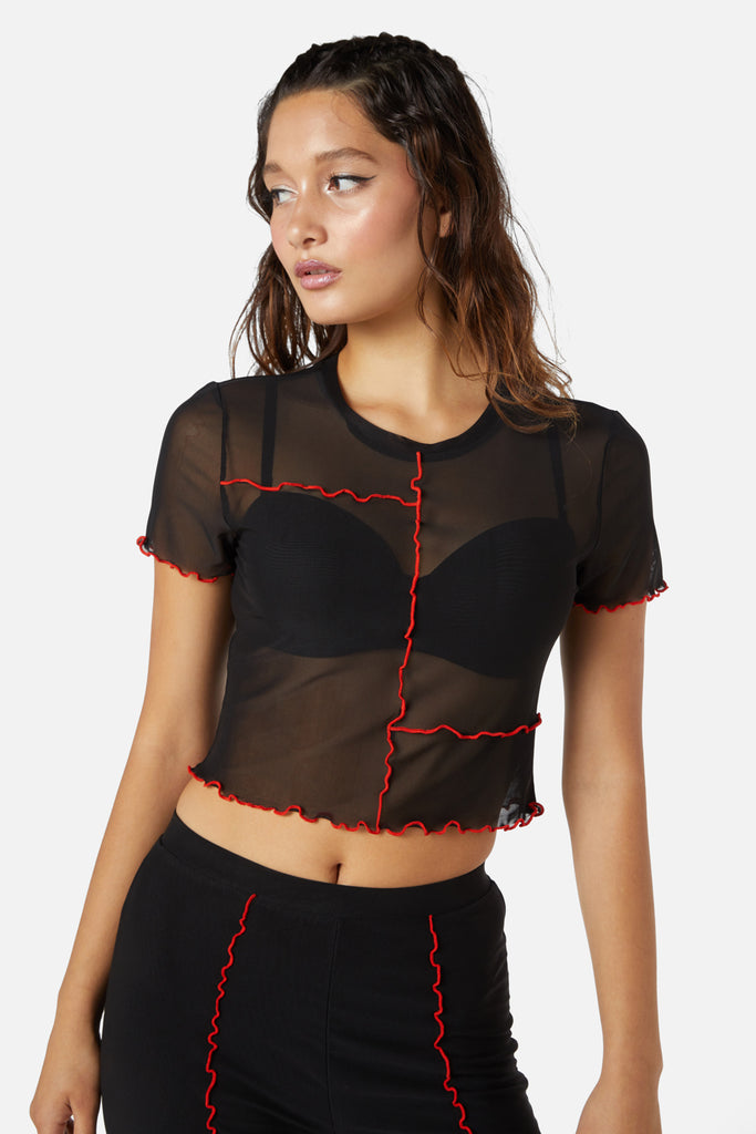 black mesh top short sleeve