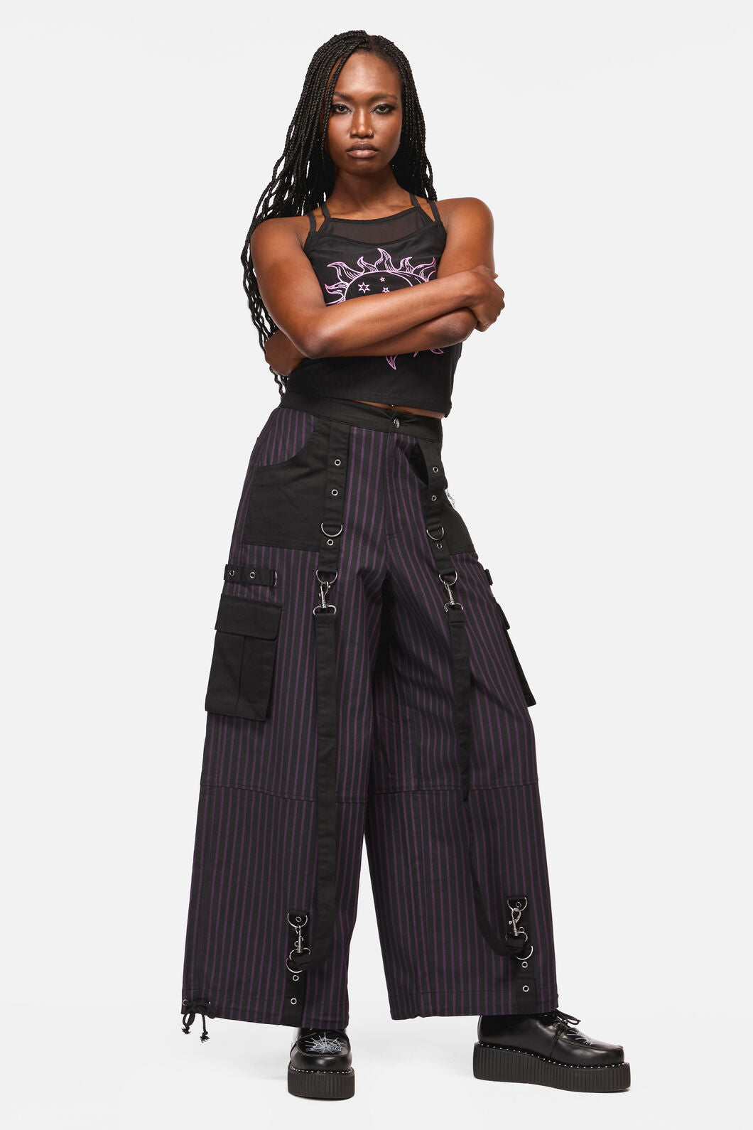 Black Friday - Sabrina Pinastripe Goth Pant - black-purple