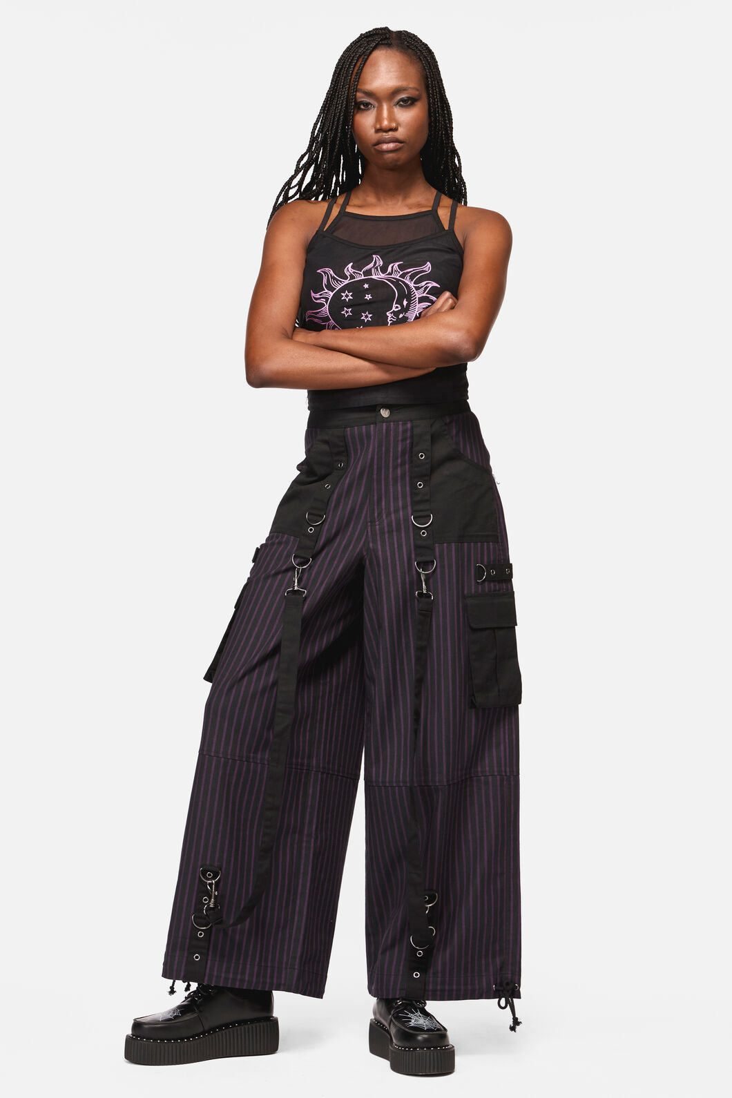 Black Friday - Sabrina Pinastripe Goth Pant - black-purple