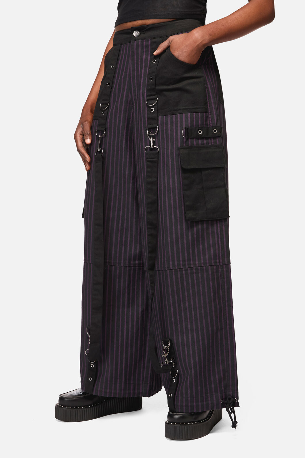 Black Friday - Sabrina Pinastripe Goth Pant - black-purple