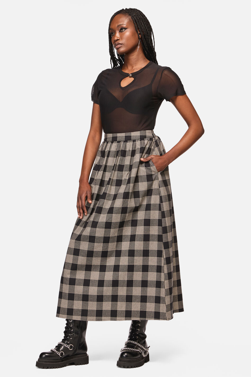 Black Friday - Crypt Check Maxi Skirt - black-beige