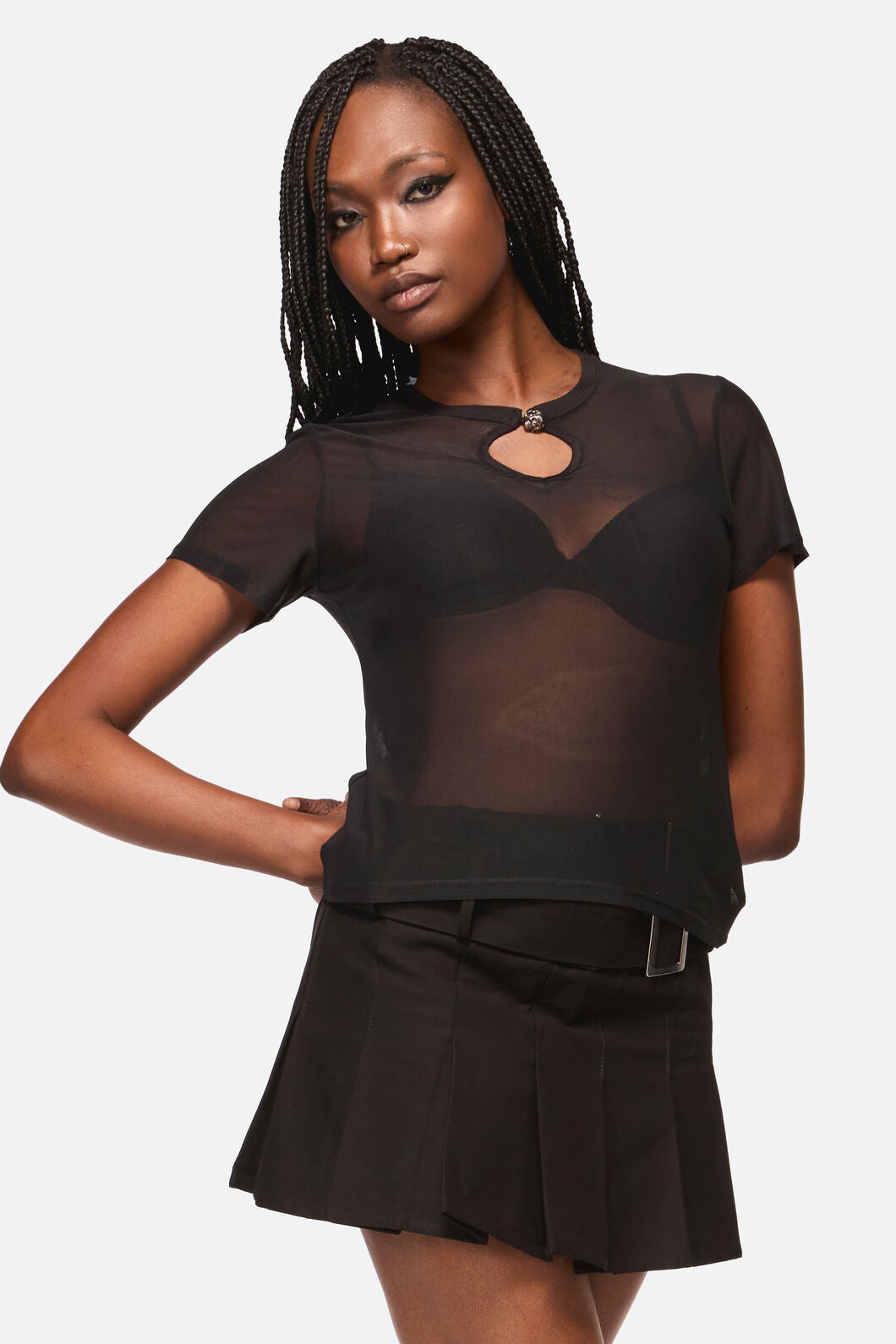 Black Friday - Crosswise Mesh SS Top - black
