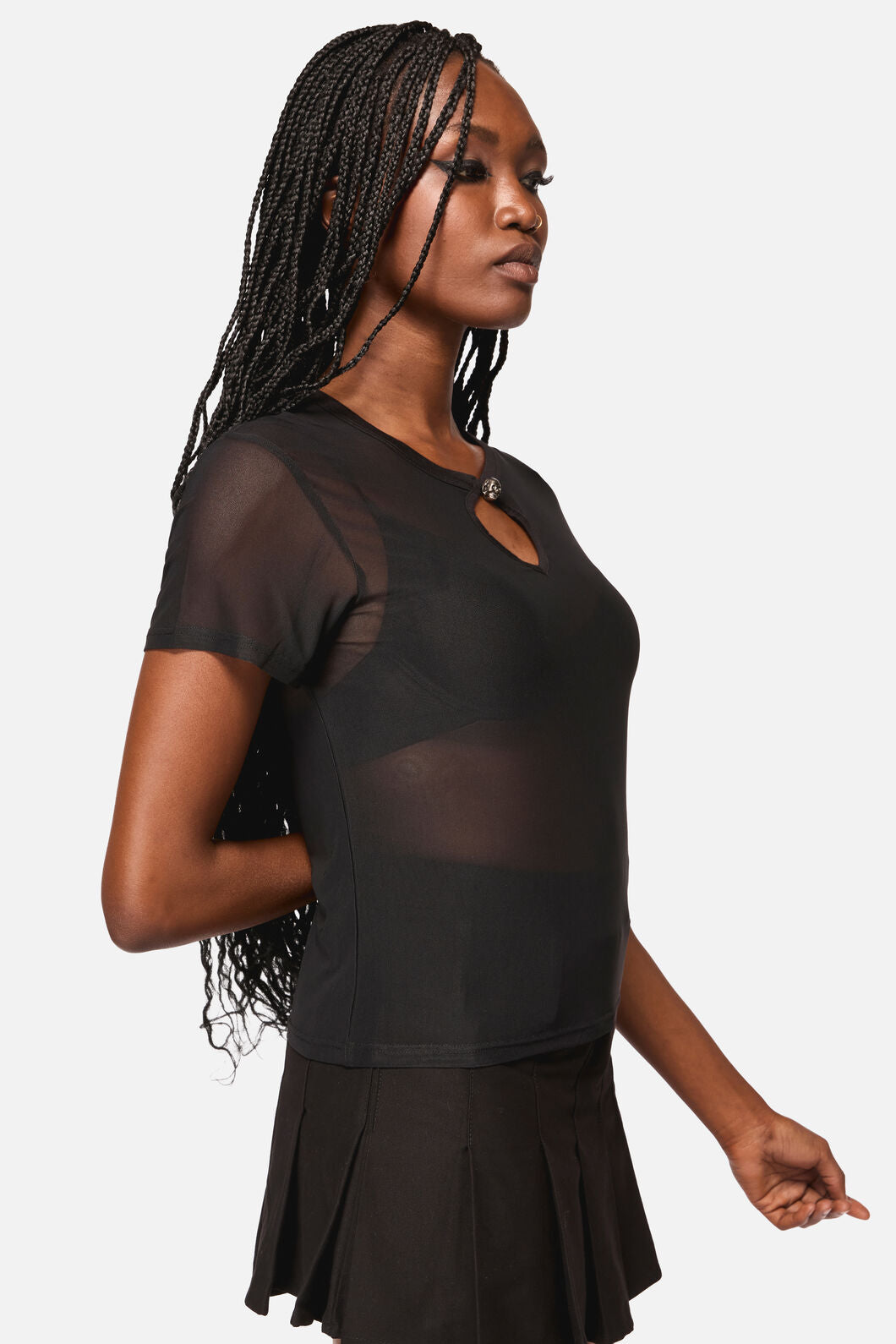 Black Friday - Crosswise Mesh SS Top - black