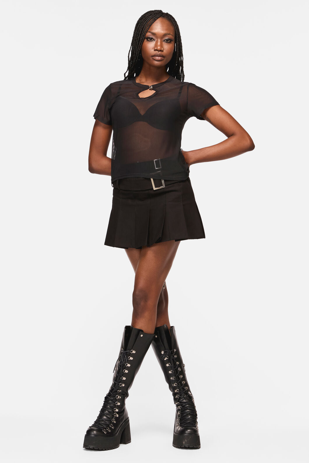 Black Friday - Crosswise Mesh SS Top - black