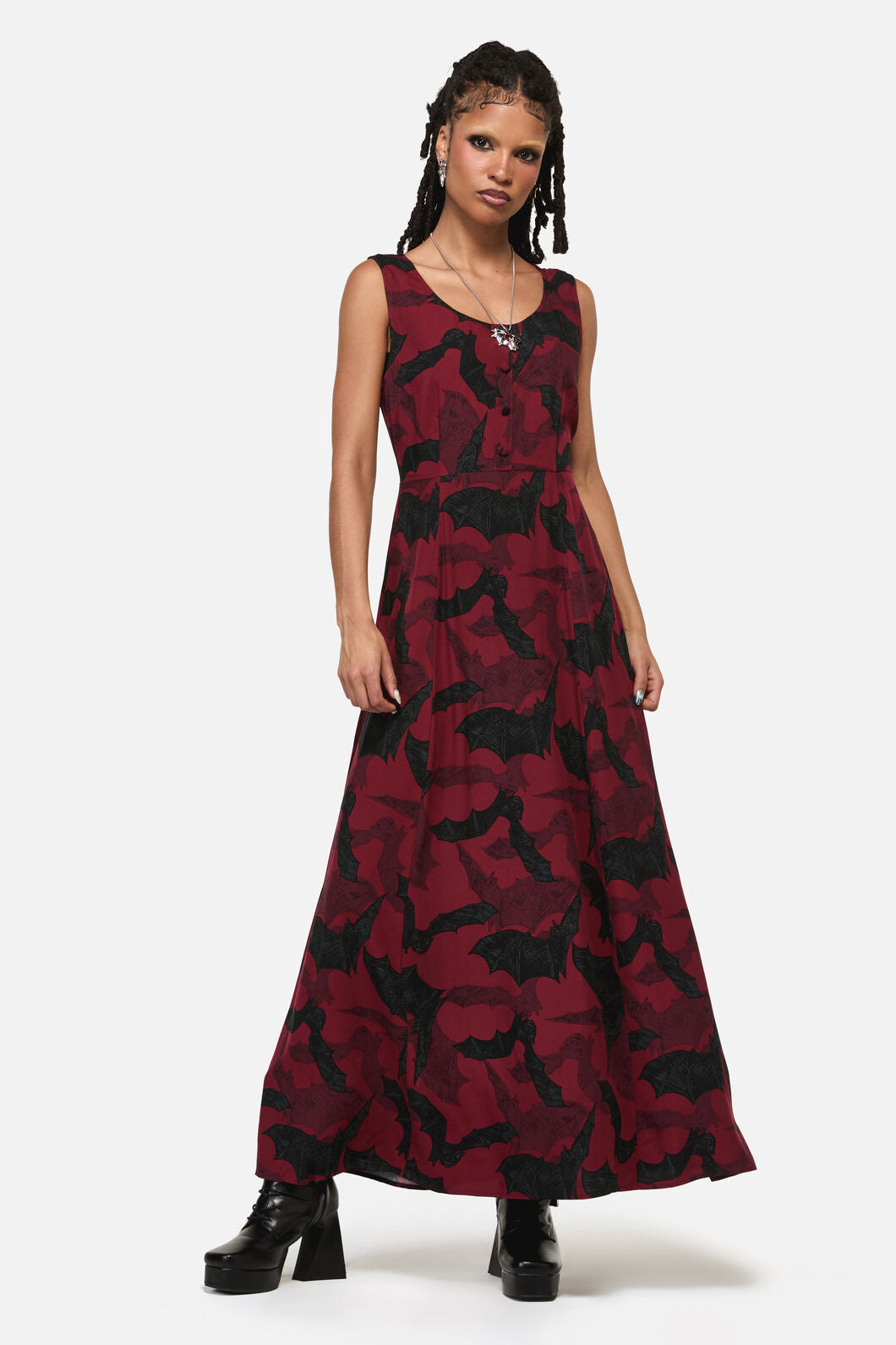 Black Friday - Batz Sleeveless Goth MidiDress - red