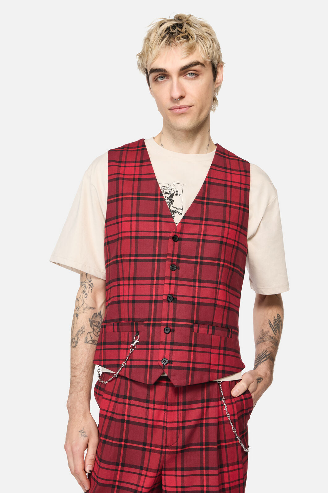 Dangerfield NZ - Over It Tartan Vest - red
