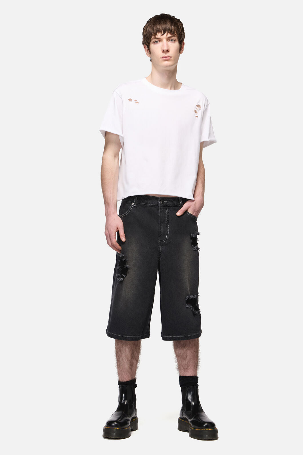 Dangerfield NZ - DenimDistressedUniWideLegJorts - black