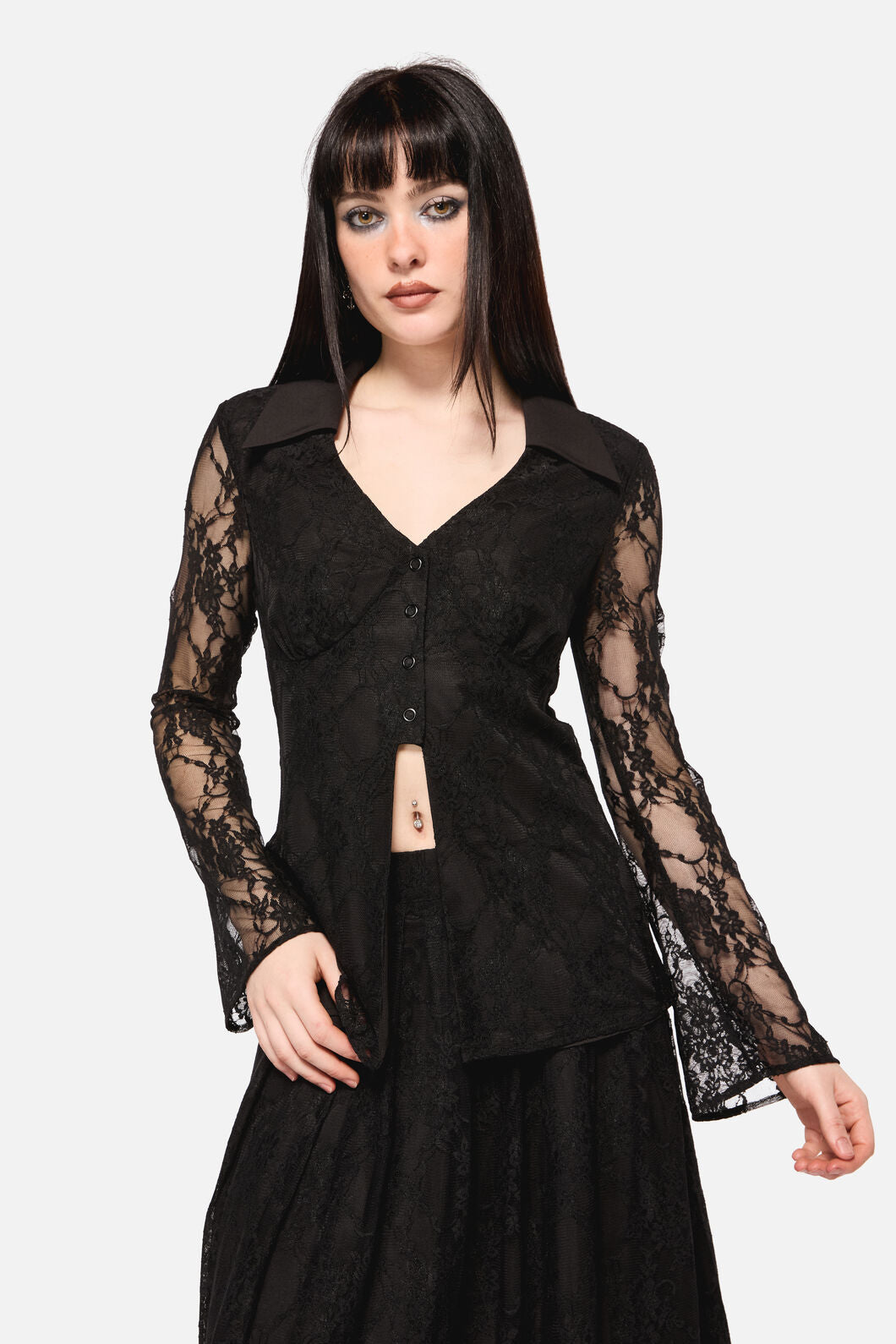 Dangerfield NZ - Dark PieridaeLongSleeveLaceTop - black