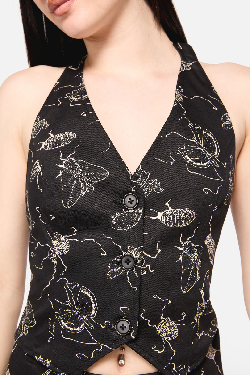 Dangerfield NZ - DarkPieridaePrintHalterNeckVes - black