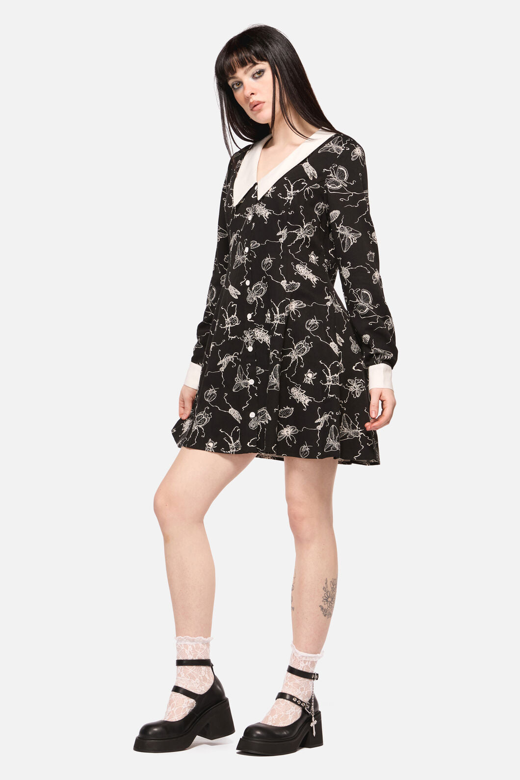 Dangerfield NZ - DarkPieridaePrintLongSleeveDre - black