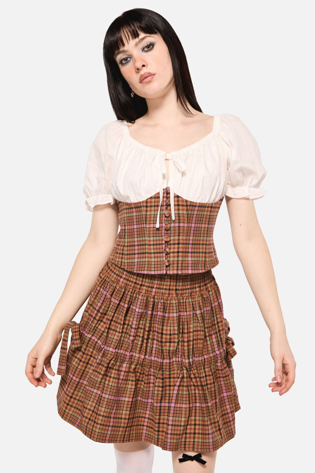 Dangerfield NZ - Rustic Check Corset Top - brown
