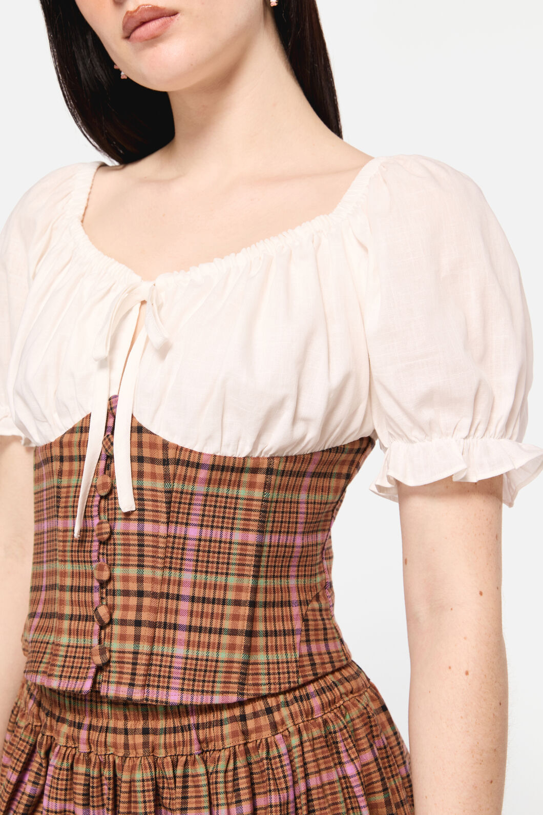 Dangerfield NZ - Rustic Check Corset Top - brown