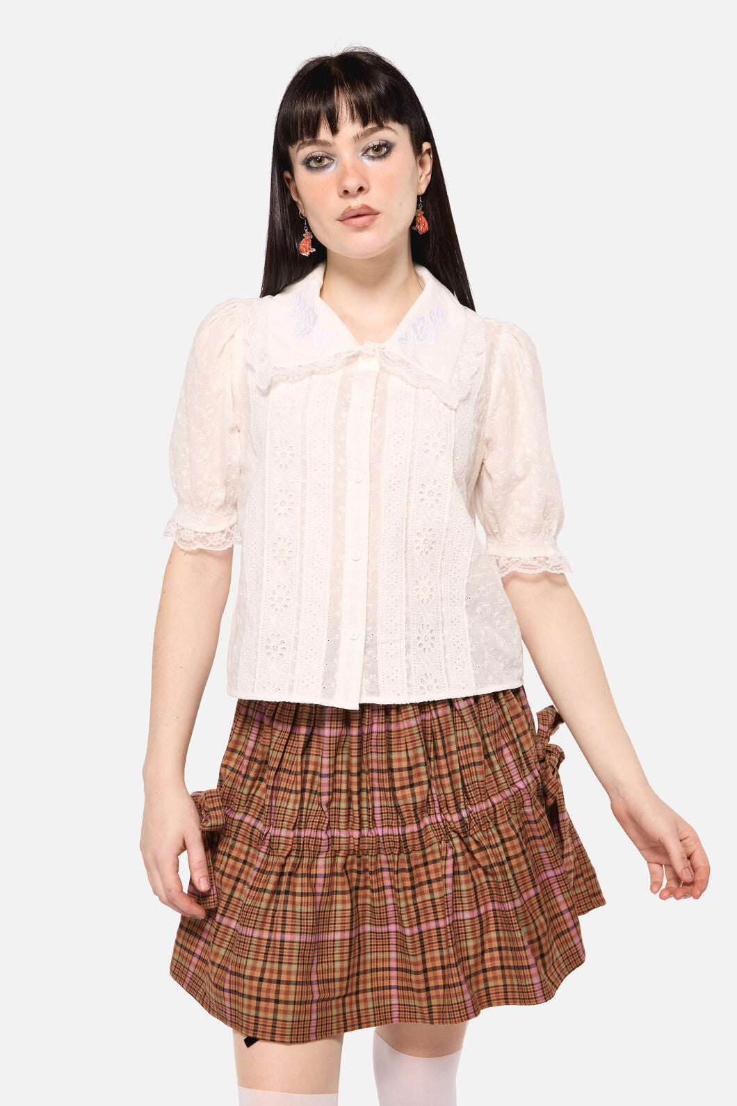 Dangerfield NZ - Friendly Cow Broderie Blouse - white