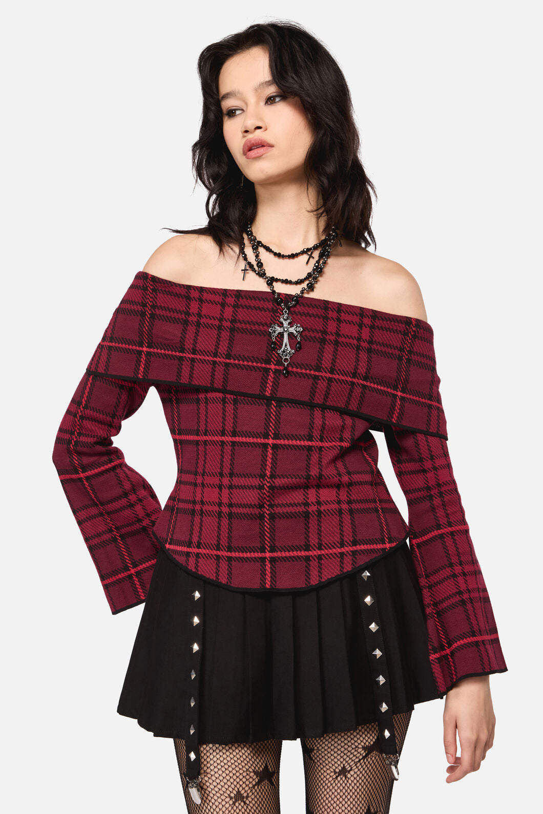 Dangerfield NZ - Over It Tartan Knit Top - red