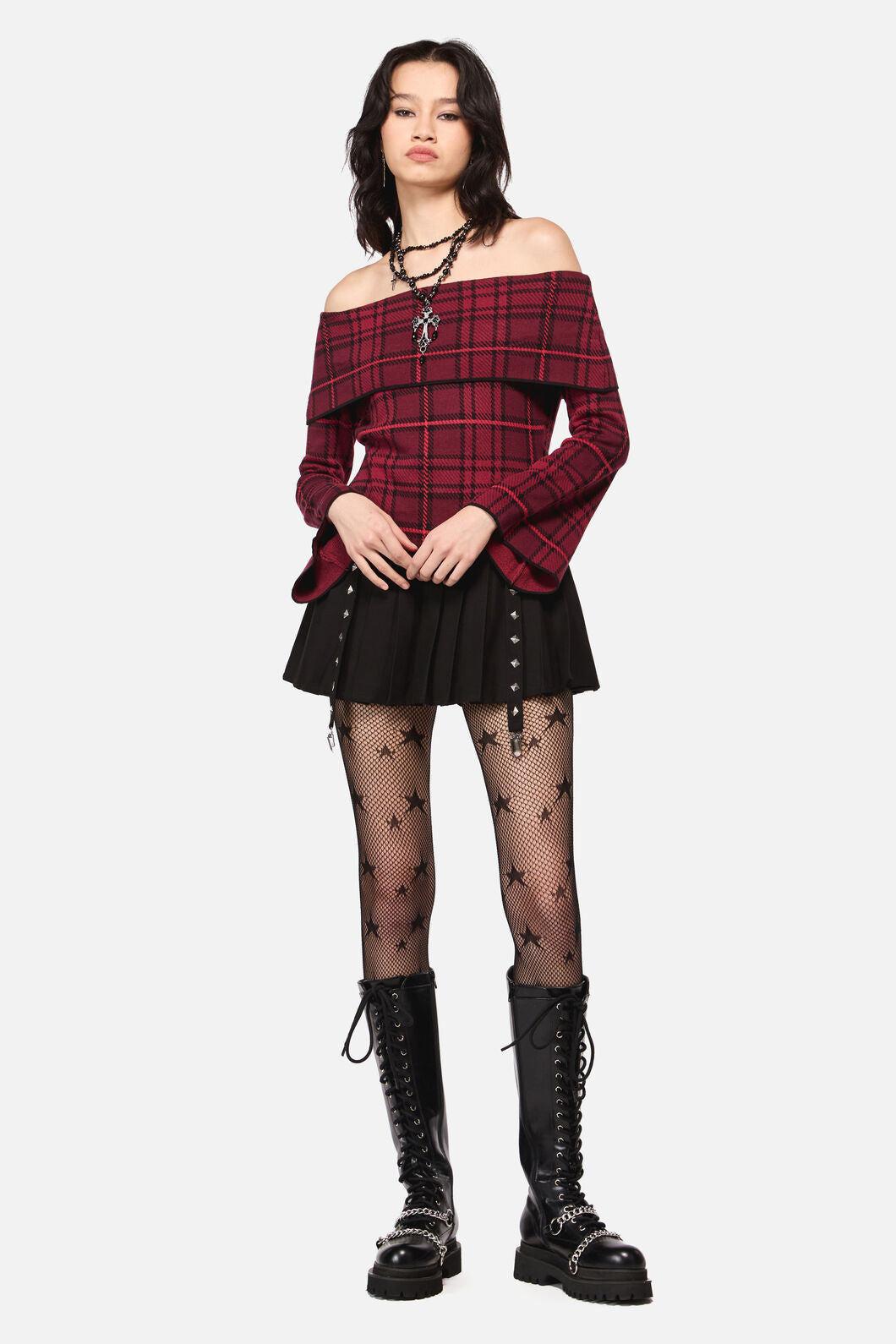Dangerfield NZ - Over It Tartan Knit Top - red