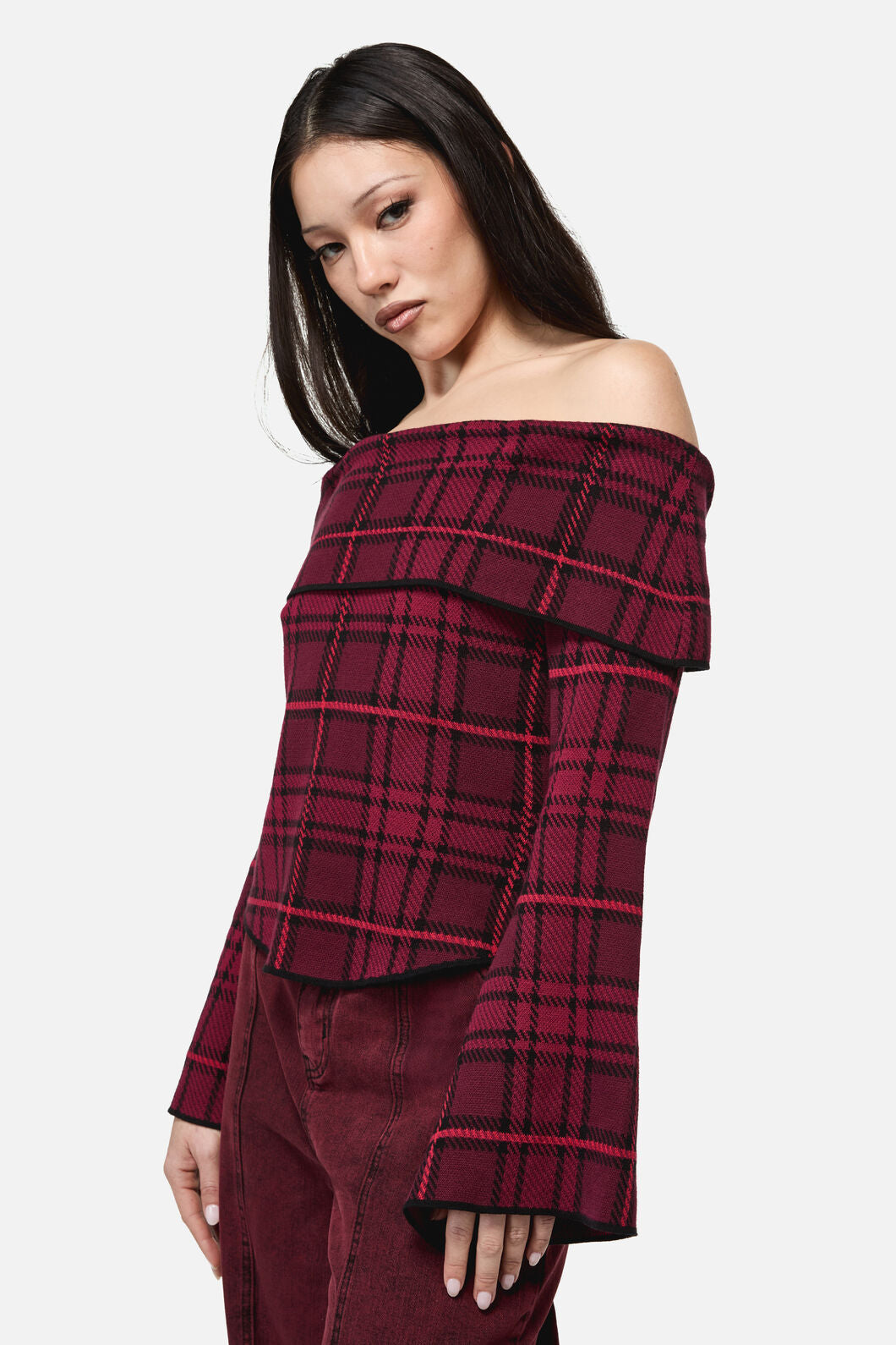 Dangerfield NZ - Over It Tartan Knit Top - red