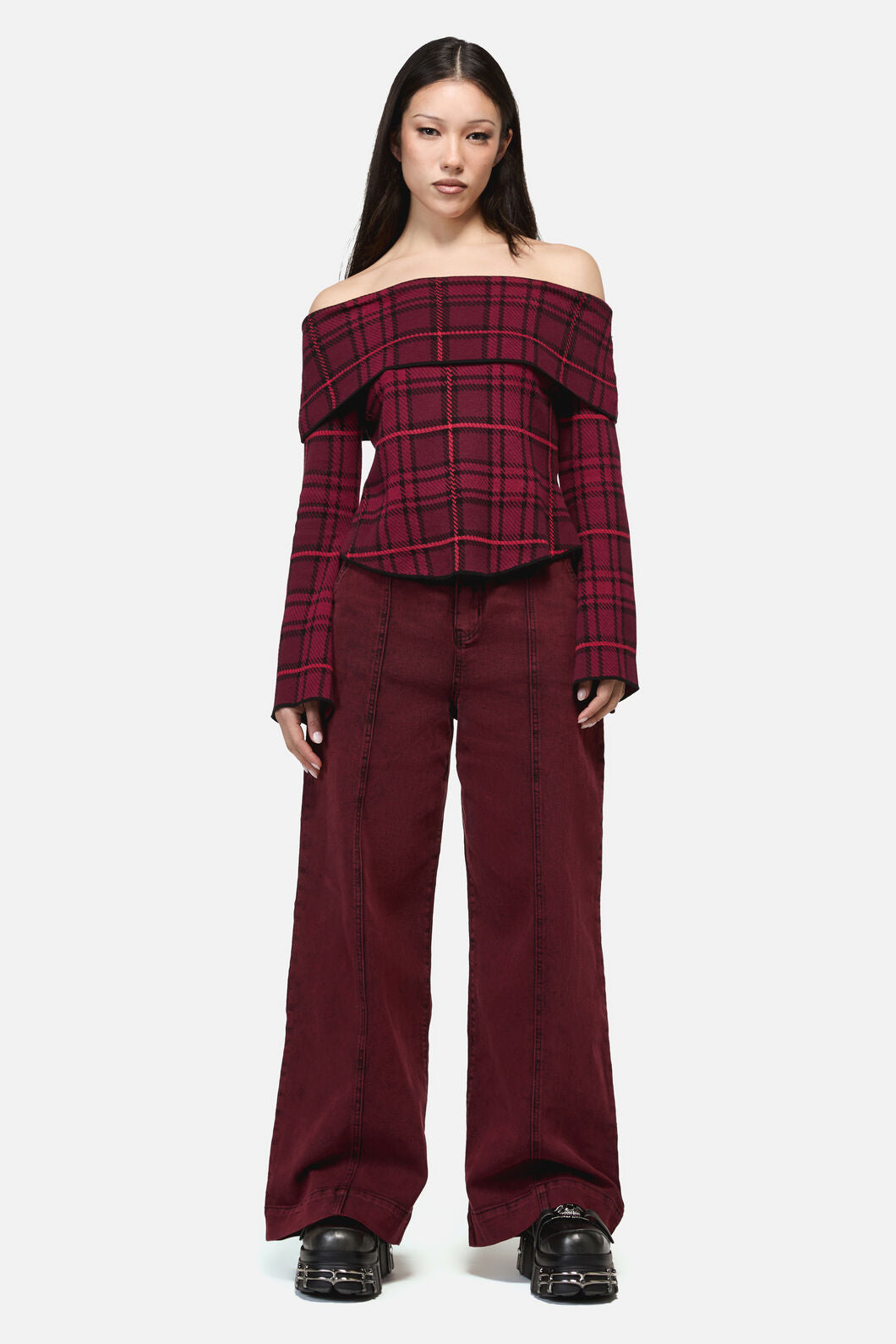 Dangerfield NZ - Over It Tartan Knit Top - red