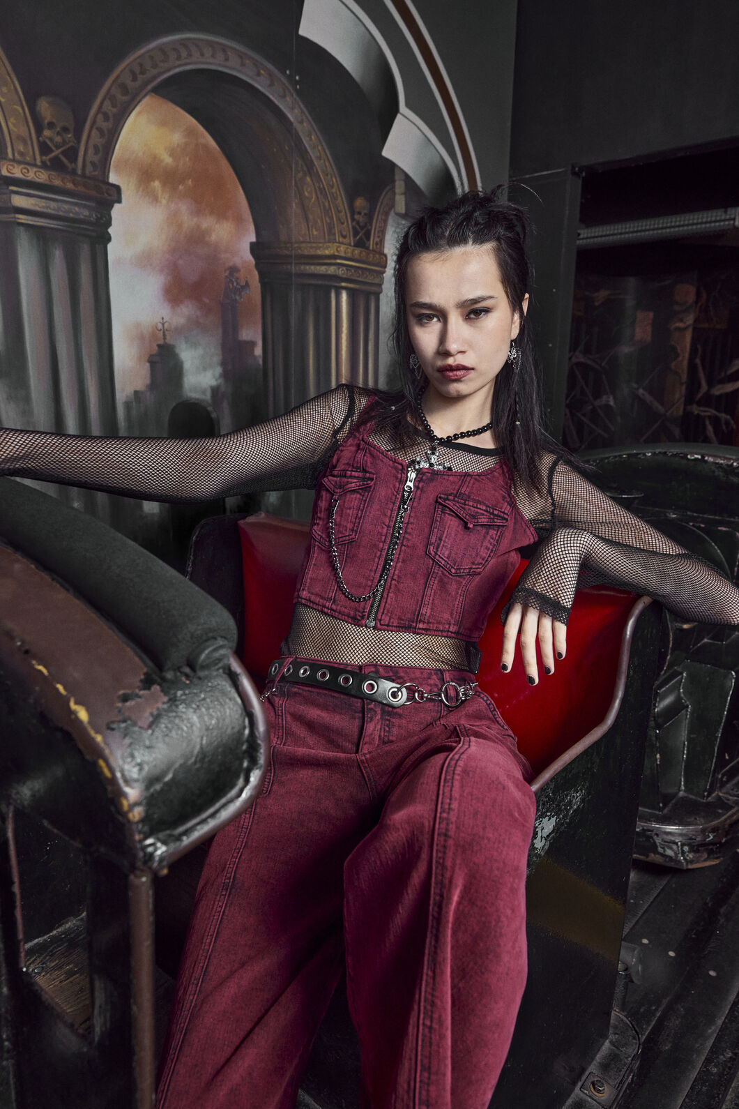 Dangerfield NZ - Barb Denim Corset Top - red