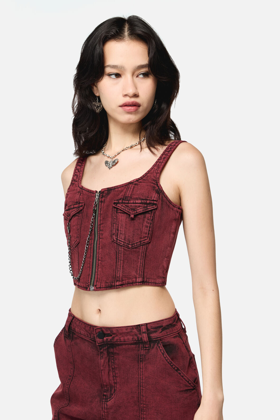 Dangerfield NZ - Barb Denim Corset Top - red