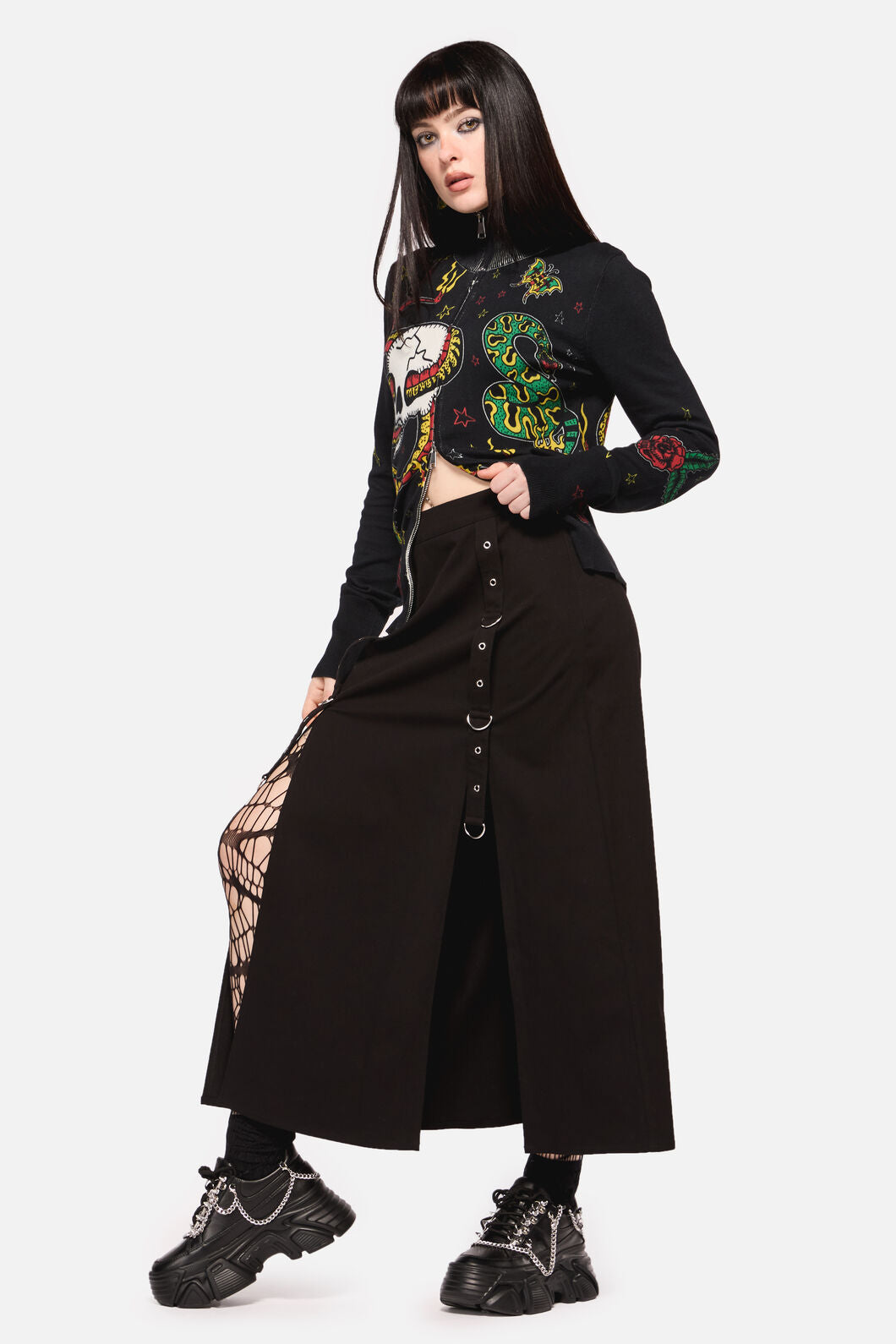 Dangerfield NZ - Defiant Punk Trim Midi Skirt - black