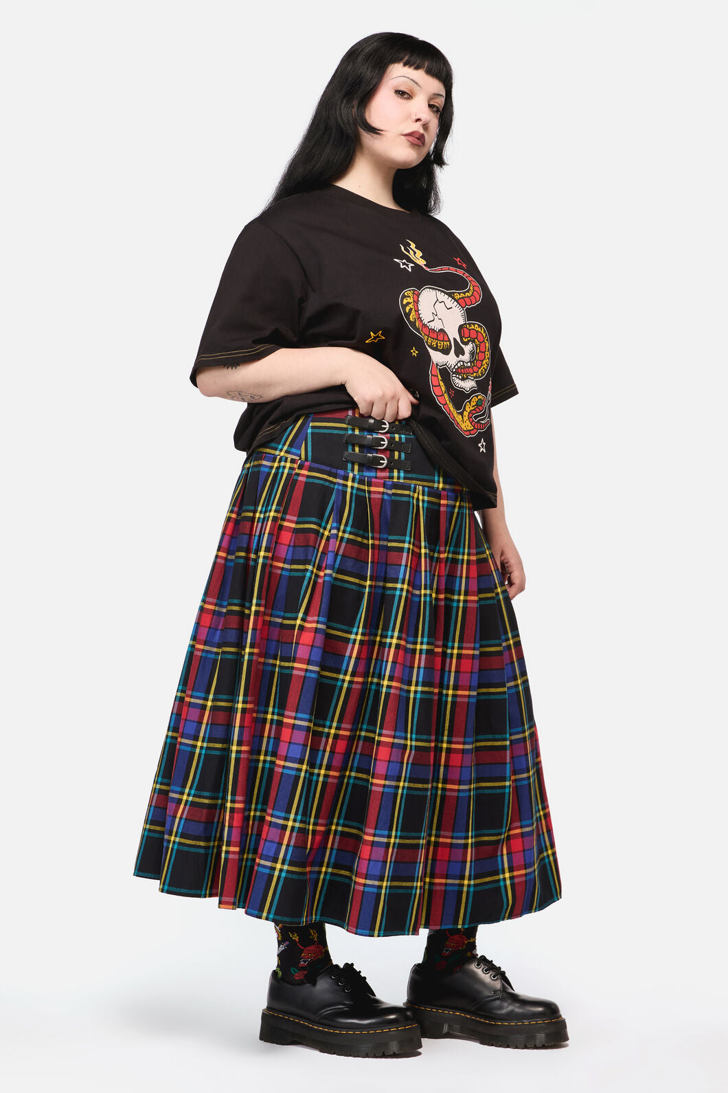 Dangerfield NZ - Curve Anarchic TartanMidiSkirt - multi
