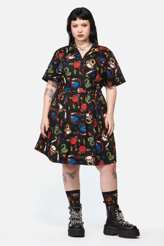 Dangerfield NZ - CurveDangerousGrungePrintDress - black