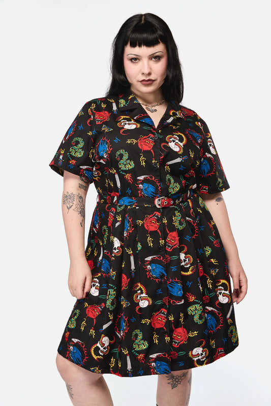 Dangerfield NZ - CurveDangerousGrungePrintDress - black