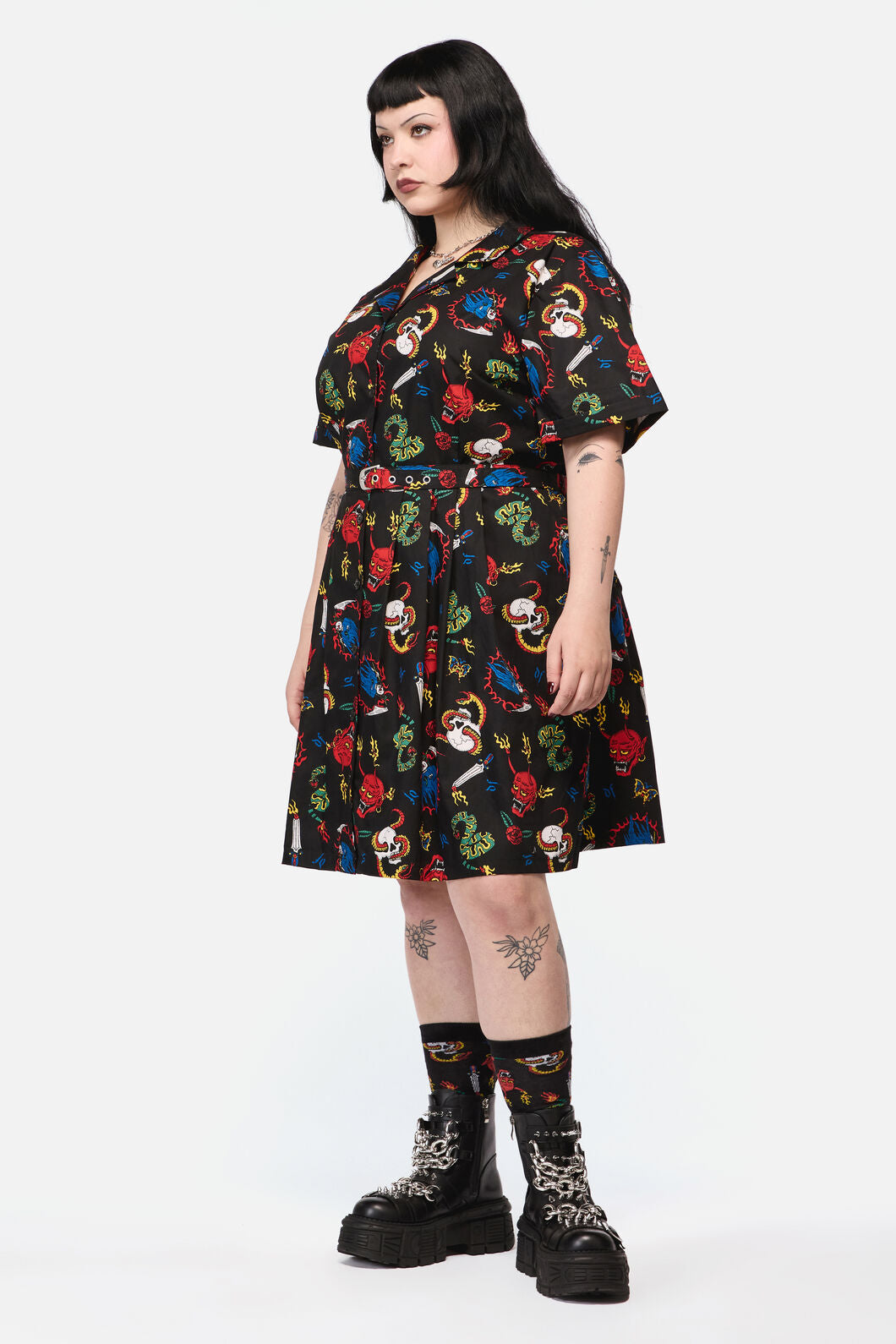 Dangerfield NZ - CurveDangerousGrungePrintDress - black