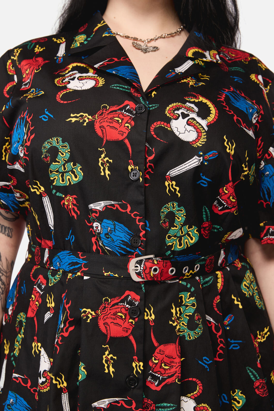 Dangerfield NZ - CurveDangerousGrungePrintDress - black