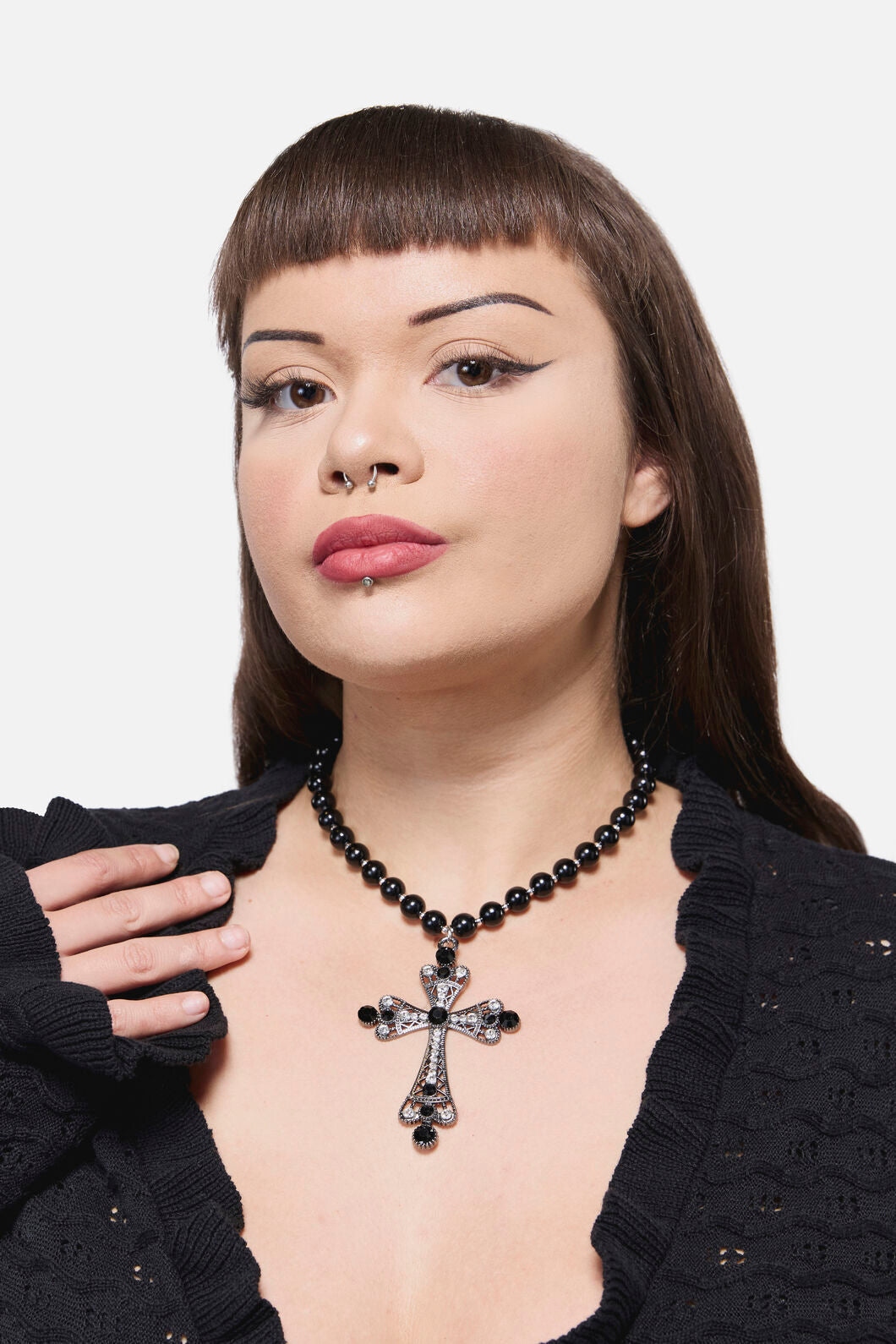 Dangerfield NZ - Gothic Cross Bead Necklace - black