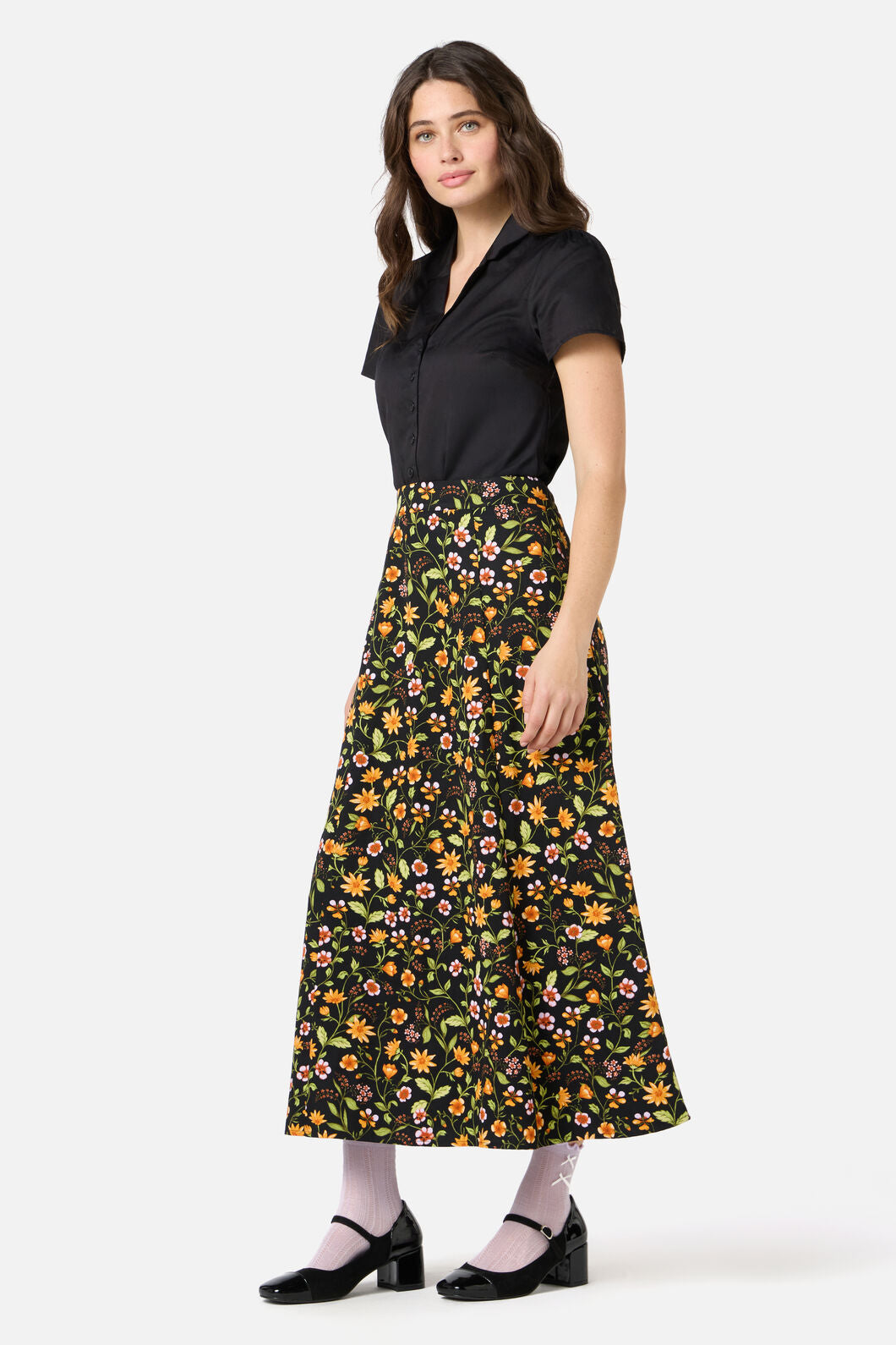 Princess Highway - Alyssa Floral Midi Skirt - black