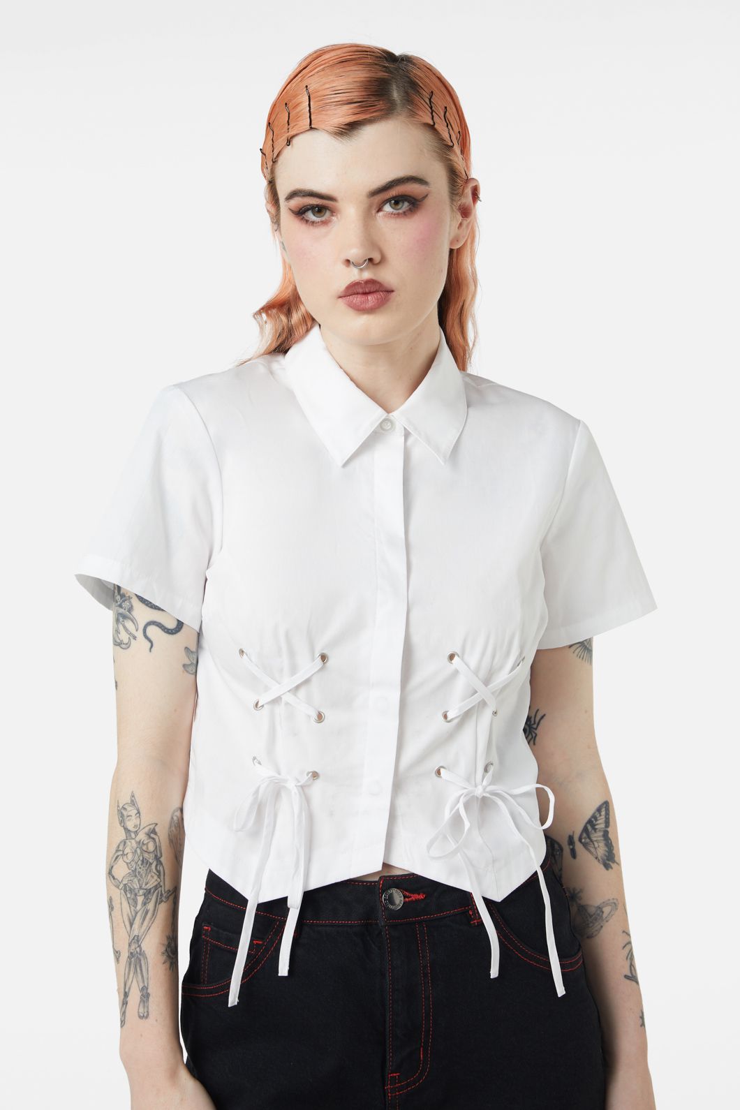 Eliza Lace Up Blouse – Dangerfield NZ - Main Image