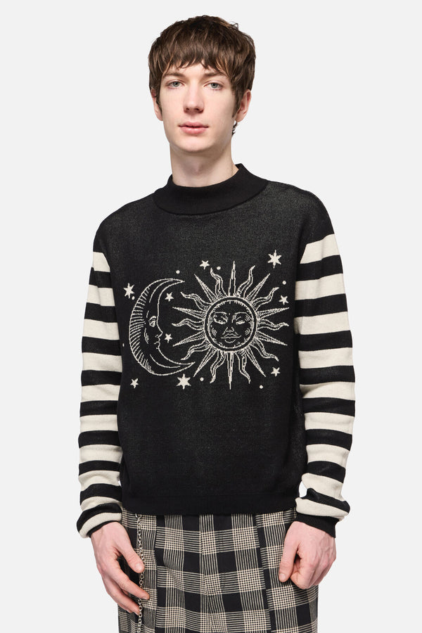 Black Friday - SunAndMoonStripeSleeveUnsKnit - black-cream