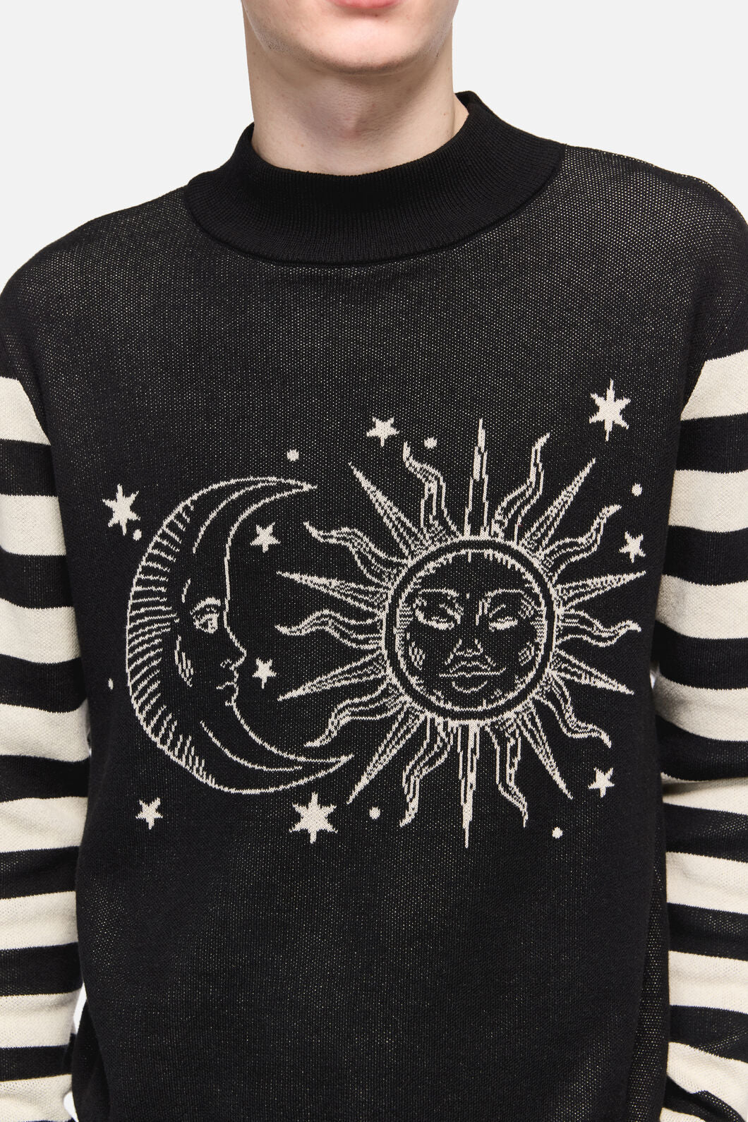 Black Friday - SunAndMoonStripeSleeveUnsKnit - black-cream
