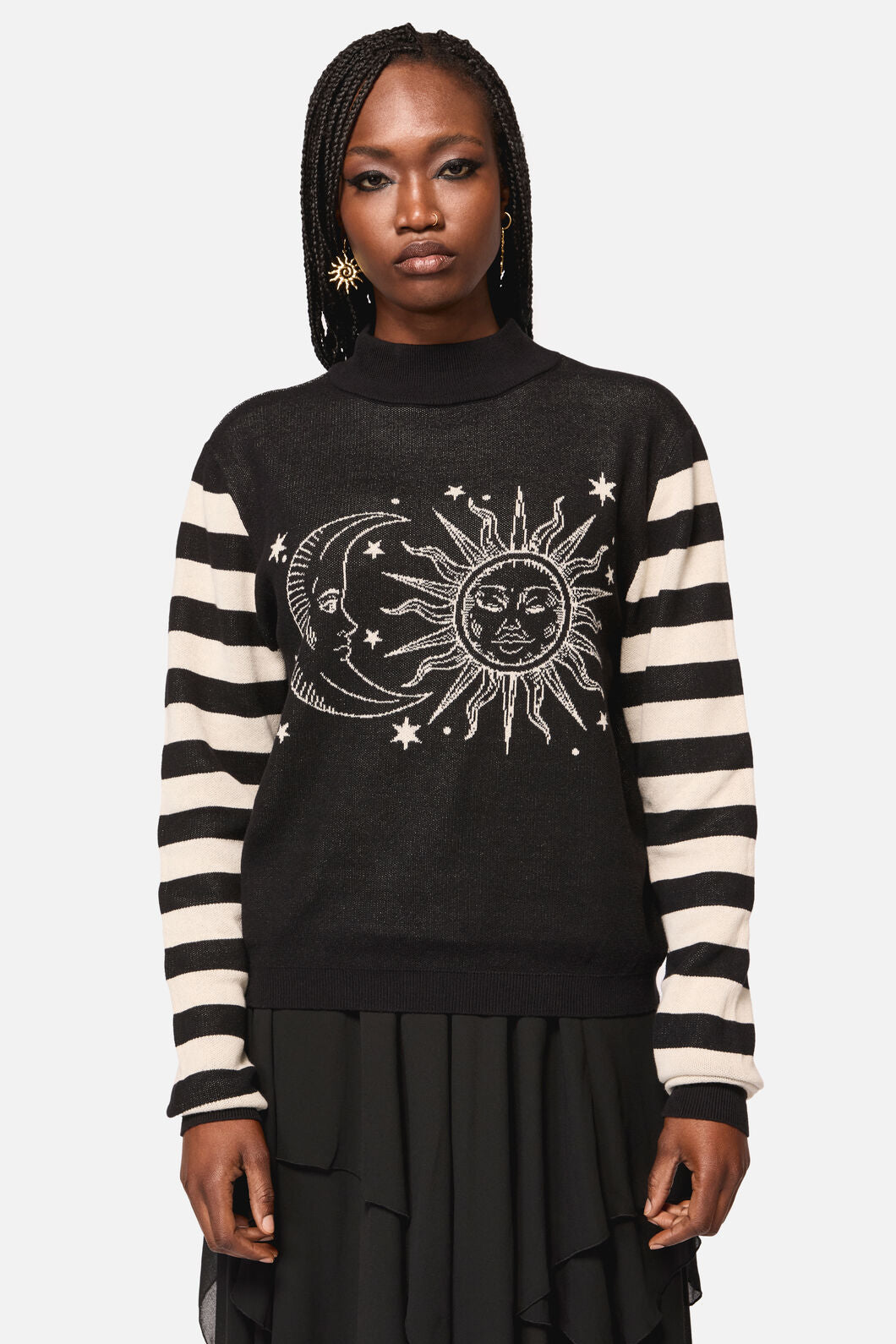 Black Friday - SunAndMoonStripeSleeveUnsKnit - black-cream