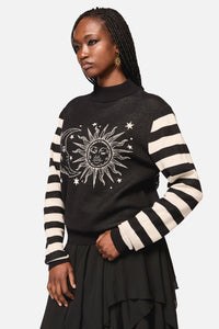 Black Friday - SunAndMoonStripeSleeveUnsKnit - black-cream