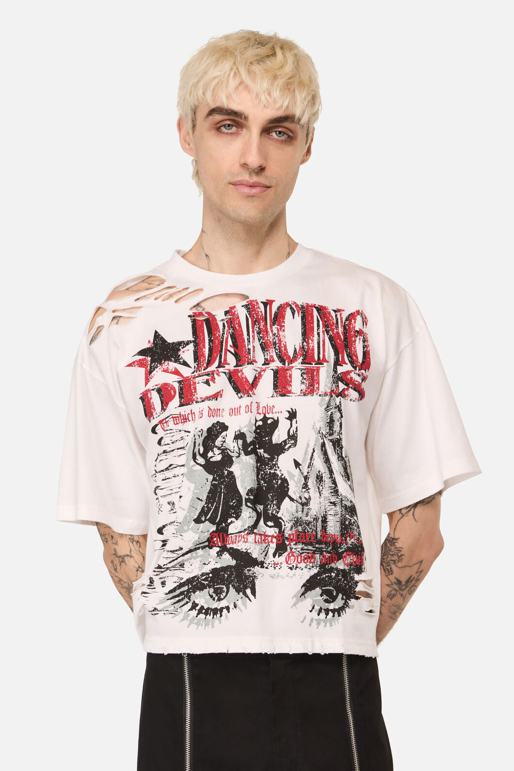 Black Friday - Distressed Graphic Print Tee - cream