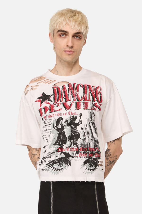 Black Friday - Distressed Graphic Print Tee - cream