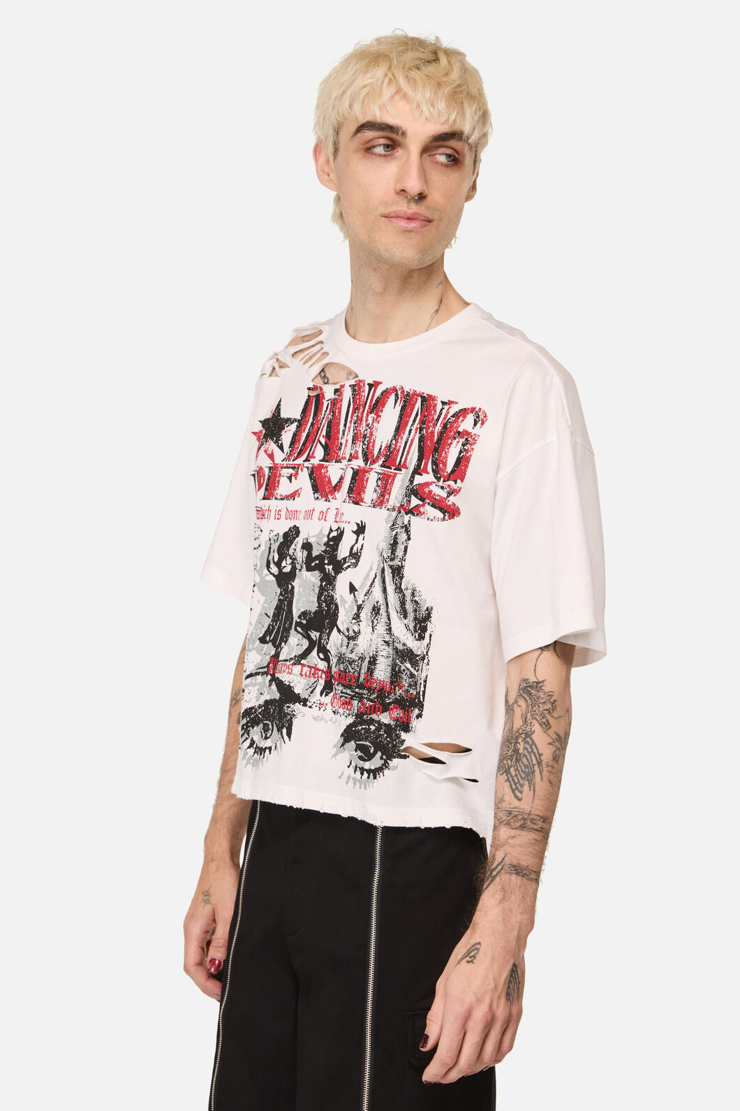 Black Friday - Distressed Graphic Print Tee - cream