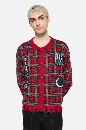 Black Friday - Louve Tartan Distressed Cardi - red