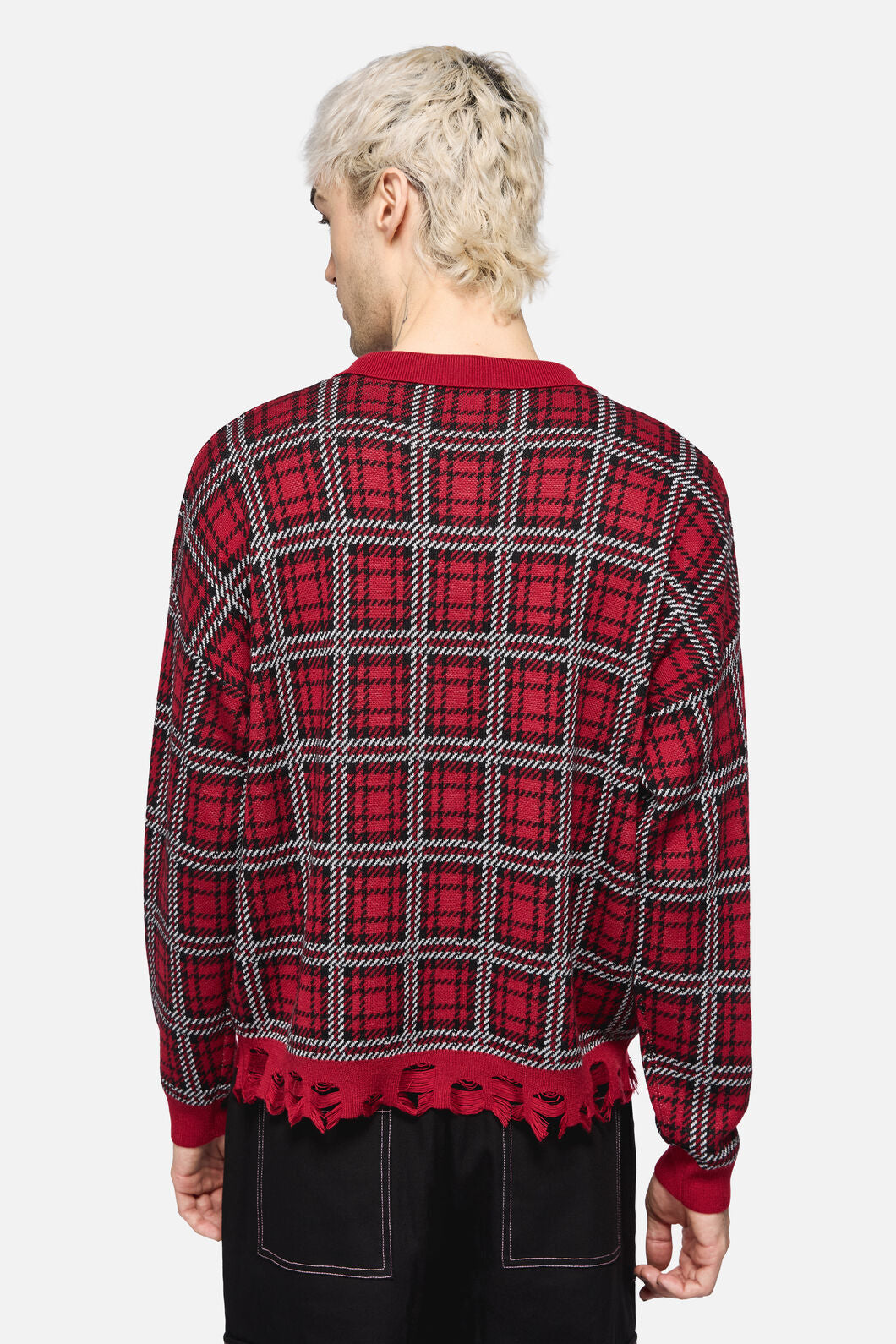 Black Friday - Louve Tartan Distressed Cardi - red