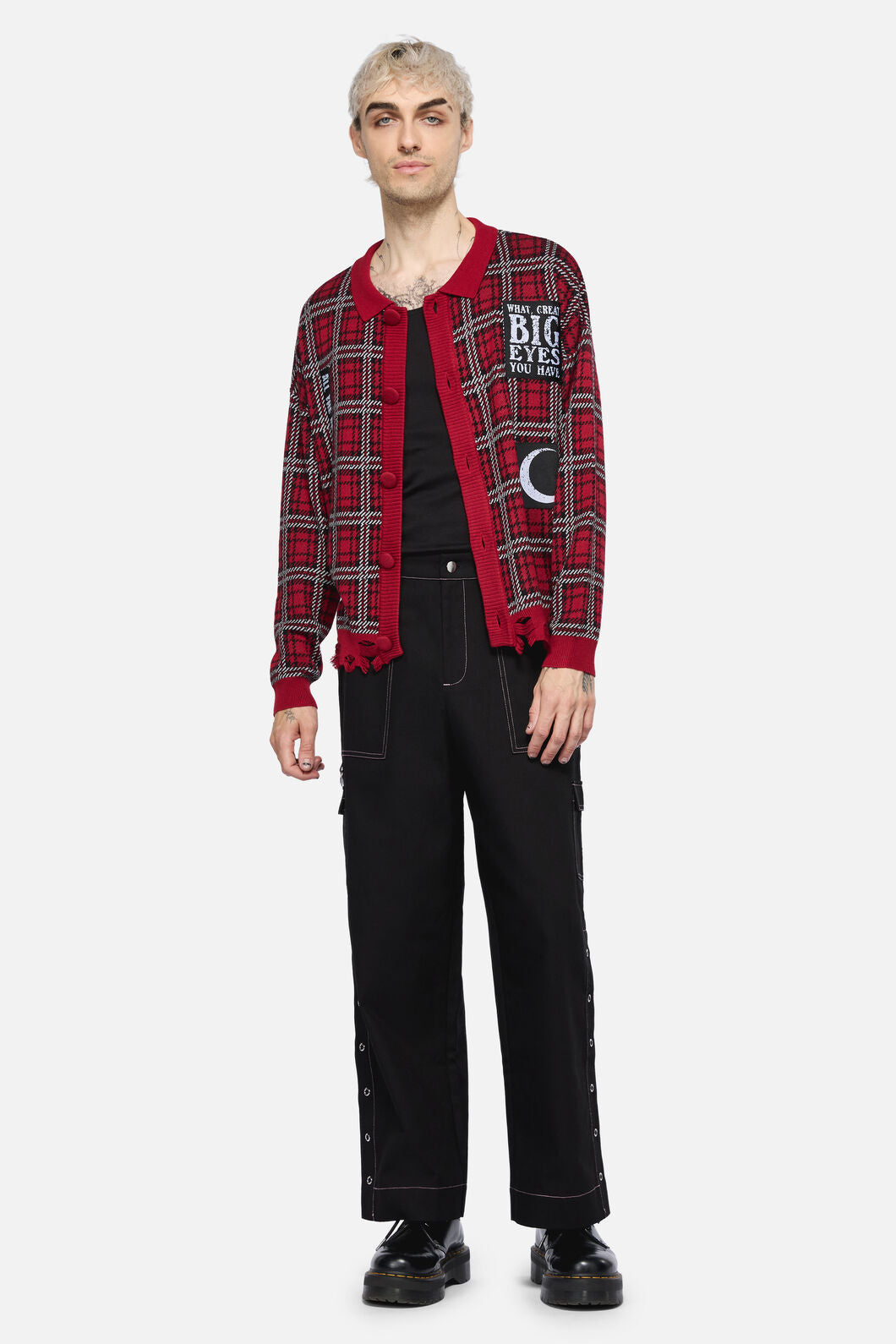 Black Friday - Louve Tartan Distressed Cardi - red