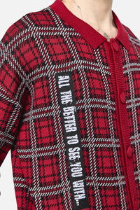 Black Friday - Louve Tartan Distressed Cardi - red