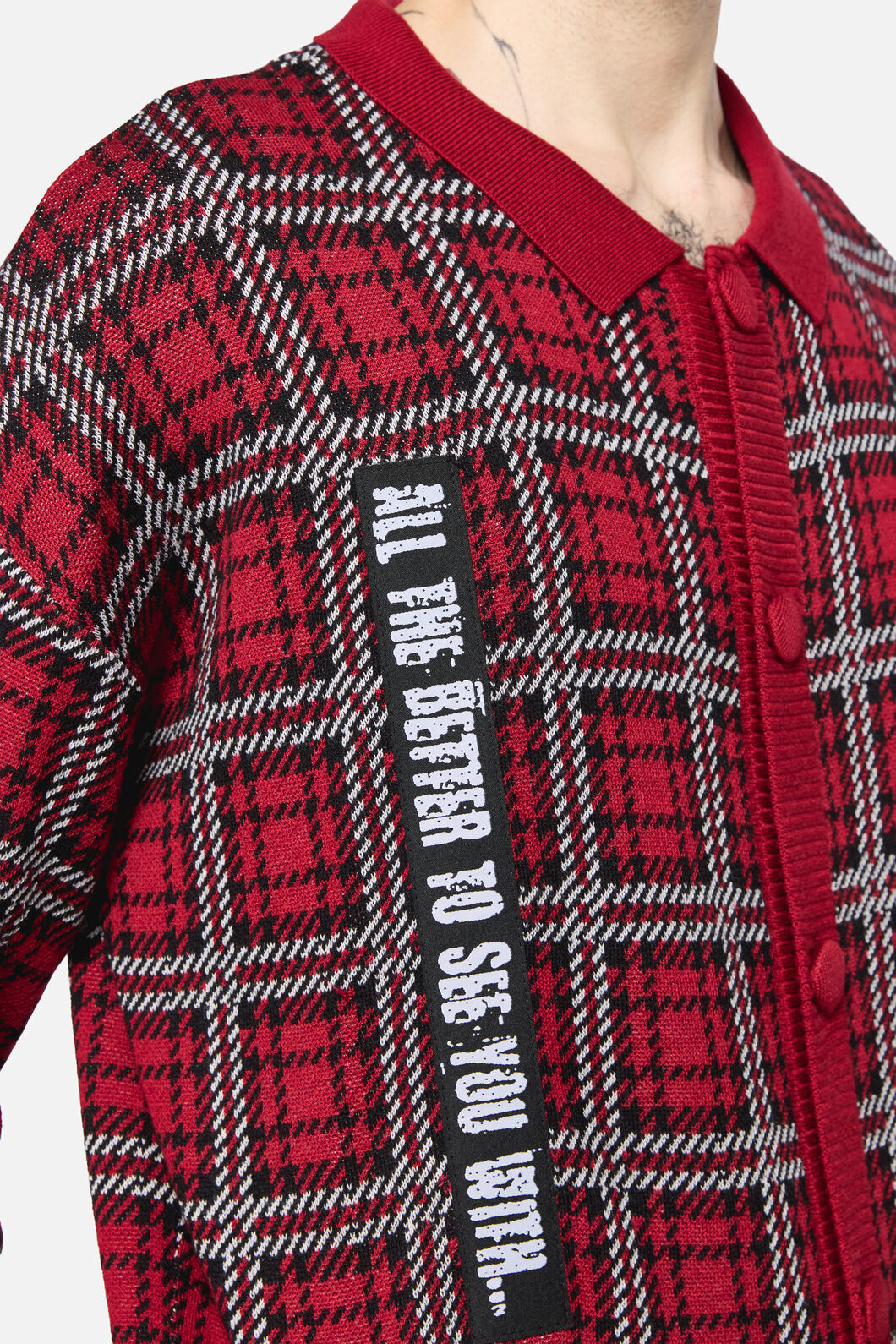 Black Friday - Louve Tartan Distressed Cardi - red