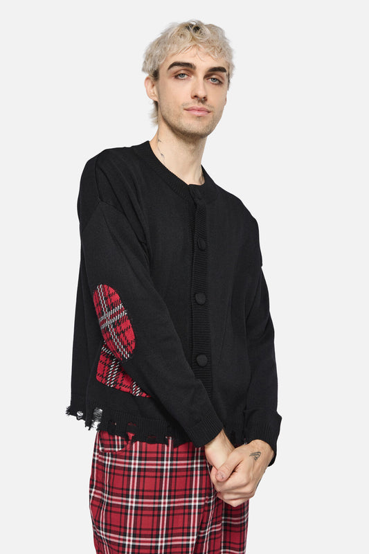 Black Friday - Tartan Elbow Patch Cardi - black