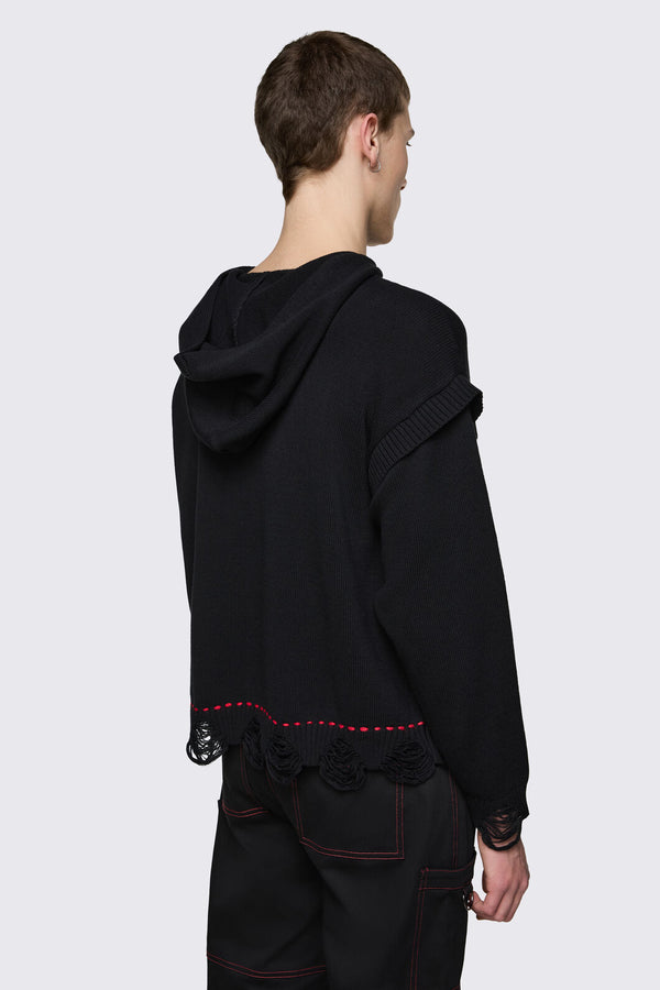 Black Friday - Trad Emo Distressed Knit Hoodie - black