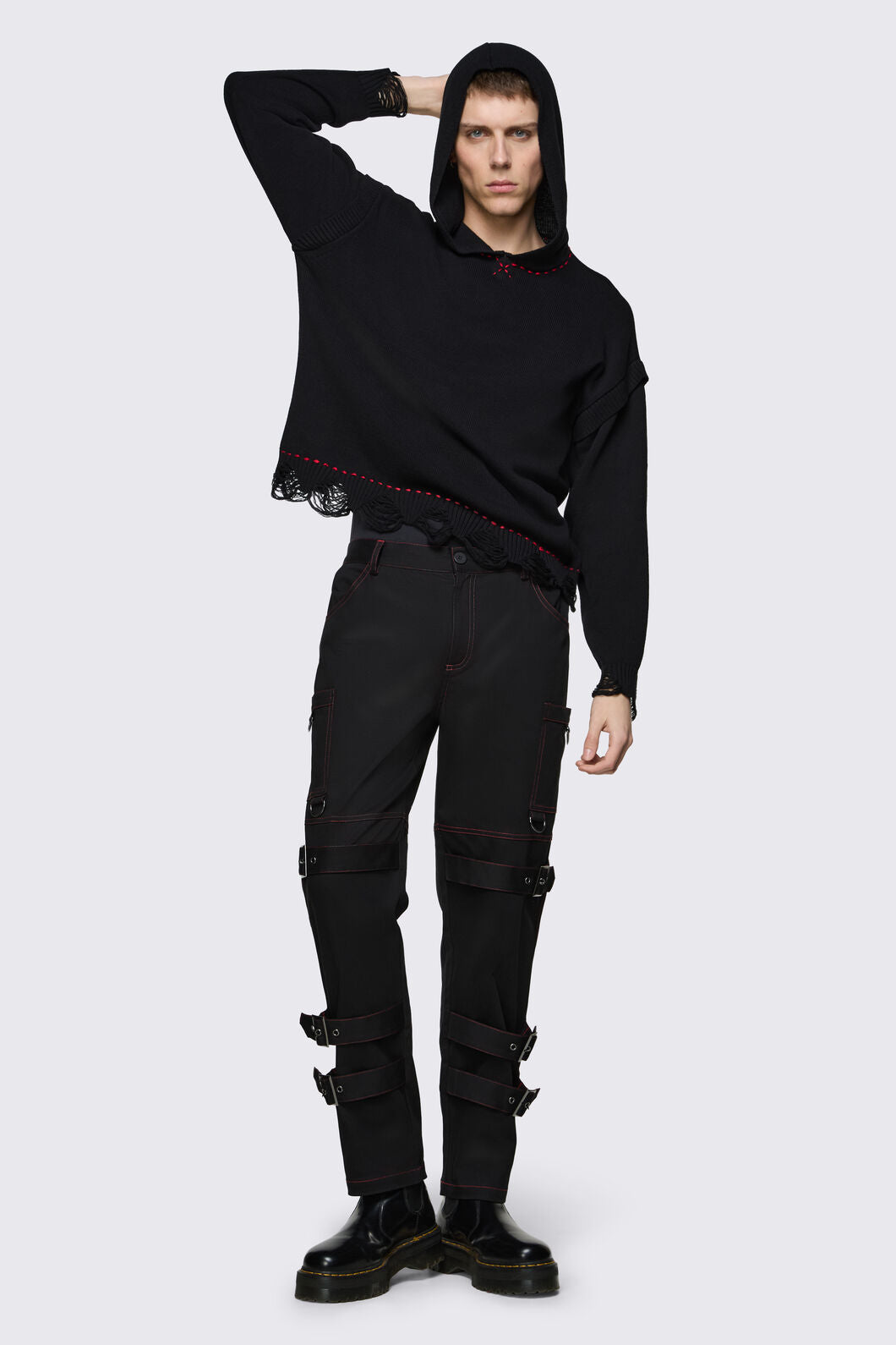 Black Friday - Trad Emo Distressed Knit Hoodie - black
