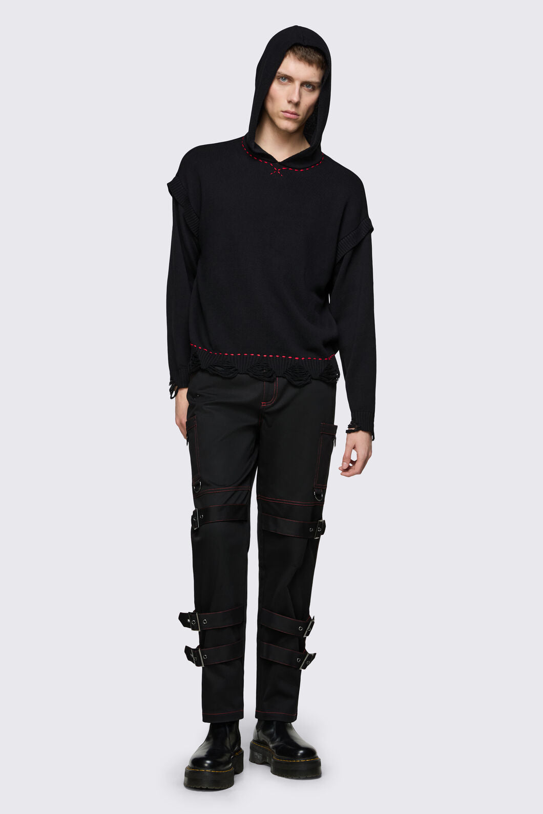 Black Friday - Trad Emo Distressed Knit Hoodie - black