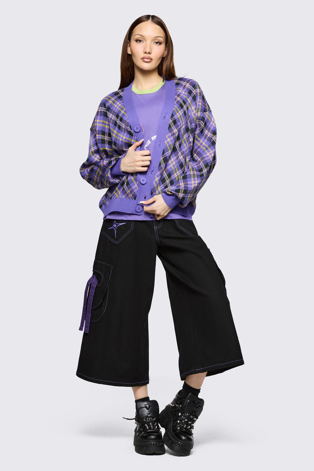 Black Friday - Stuck In Your Head Tartan Cardi - purple