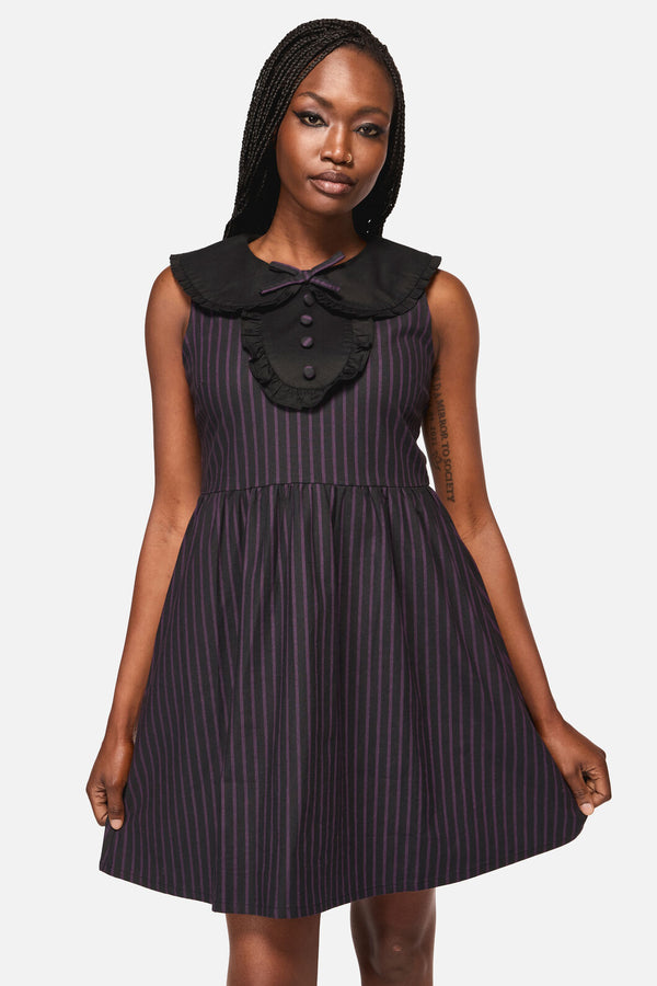Black Friday - Sabrina Pinastripe Goth Dress - black-purple